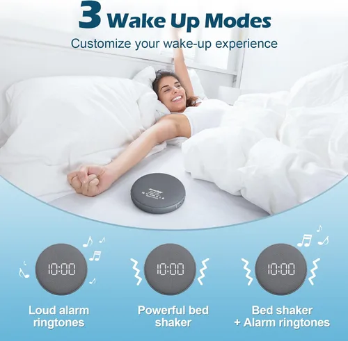 Vista 6 de REACHER Reloj despertador súper fuerte para personas de sueño pesado, adultos y adolescentes, reloj despertador vibratorio con vibrador de cama bajo