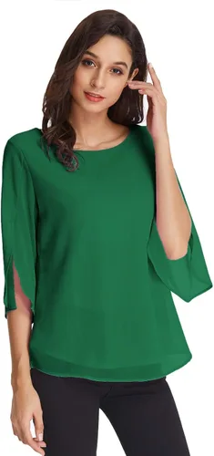 Vista 7 de Blusa casual de gasa para mujer, media manga con vuelo