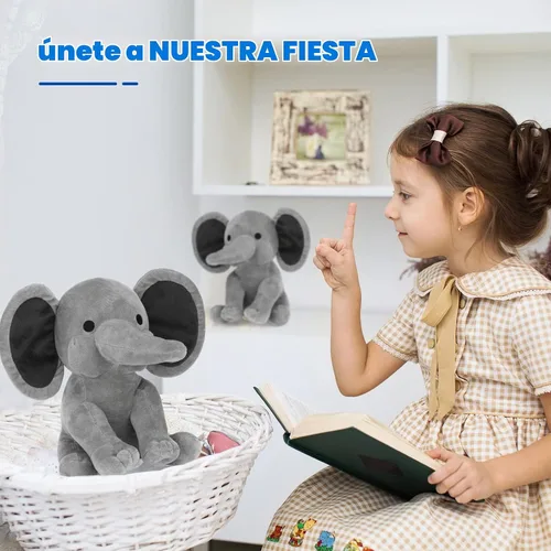 Vista 5 de 6 juguetes de peluche de elefante para fiesta de baby shower, color gris