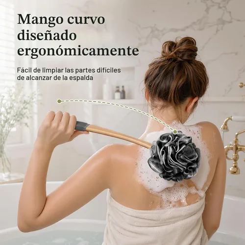 Vista 5 de AmazerBath Esponja de Ducha Loofah Exfoliante para la Espalda, Exfoliante Corporal de Malla Suave de PE con Mango Largo de Madera, Esponja de Baño