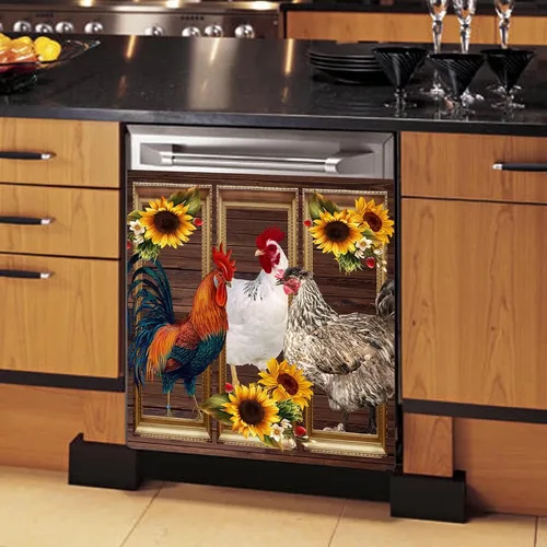 Vista 5 de Imán de vinilo para decoración de pollo de granja, para la parte delantera, para la parte delantera, para nevera de girasol de madera, gallo, puerta