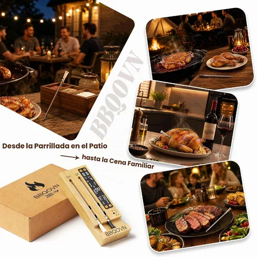 Vista 6 de BBQOVN Termómetro inalámbrico WiFi Sub-1G para carne, rango ilimitado, 7 sensores certificados NIST con temperatura ambiente, 2 formas de monitoreo