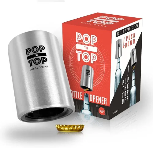 Vista 8 de Abrebotellas de cerveza Pop-the-Top (Negro): Abridor automático de tapas de botellas, herramienta de barra de presionar hacia abajo para que salte