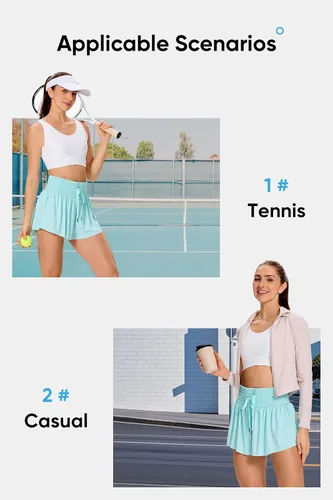 Vista 6 de Blaosn Pantalones cortos deportivos fluidos para mujer, entrenamiento, correr, gimnasio, yoga, falda pantalón de cintura alta, falda de sudor, ropa