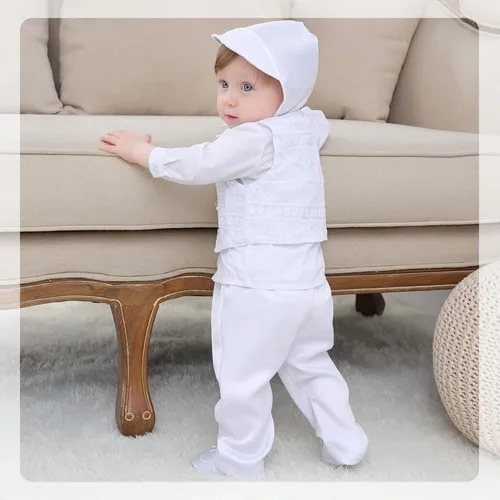 Vista 8 de Booulfi Trajes de bautizo para bautizo, ropa para niños, 5 piezas, trajes blancos