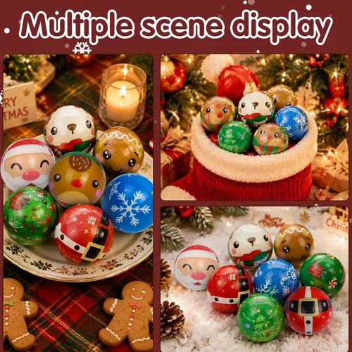 Vista 3 de Anboor Juego de 12 bolas antiestrés de muñeco de nieve de Navidad, Papá Noel, Kawaii