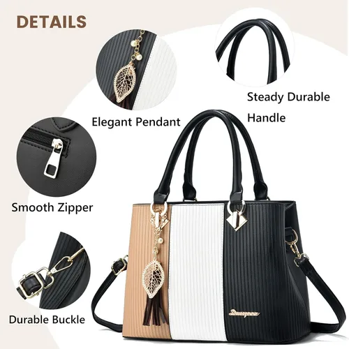 Vista 7 de Bolsos y carteras para mujer de cuero, bolso tote, bolso de hombro mediano, bolso bandolera con asa superior para damas