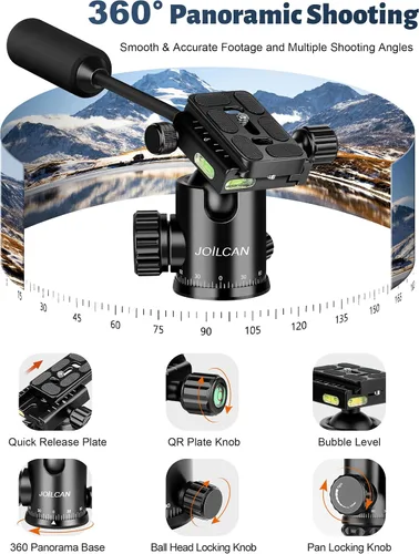 Vista 3 de Trípode de cámara JOILCAN, Trípodes y monópodos de aluminio de 83" con asa de metal, Trípode resistente para cámara DSLR, láseres, binoculares