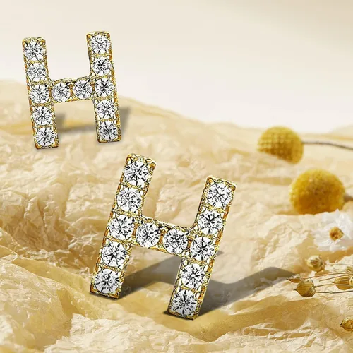 Vista 6 de Letter M Initial Stud Earrings for Girls, 14K Gold Plated Sterling Silver Alphabet Letter Earrings, Post CZ Stud Earrings, Hypoallergenic Earrings
