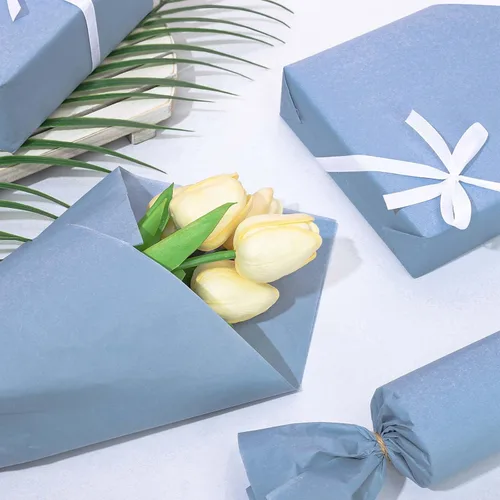 Vista 3 de Whaline 100 hojas de papel de seda azul polvoriento, color azul pastel, papel decorativo de arte decorativo para manualidades, embalaje, boda, Azul
