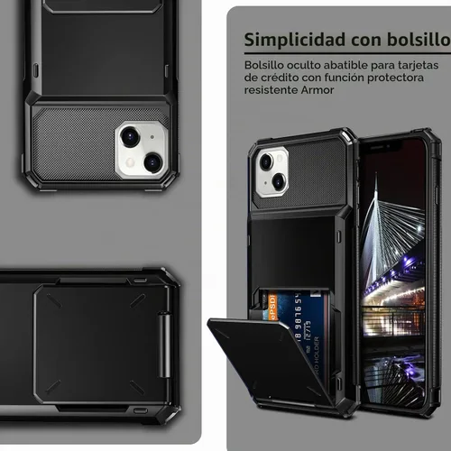 Vista 6 de Vofolen Funda tipo cartera para iPhone 13 con 4 tarjeteros para hombre