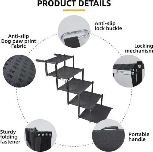 Vista 2 de Dog Stairs - Rampa plegable para perros de 5 escalones con superficie antideslizante, escalones portátiles para perros, SUV y camiones, soporta