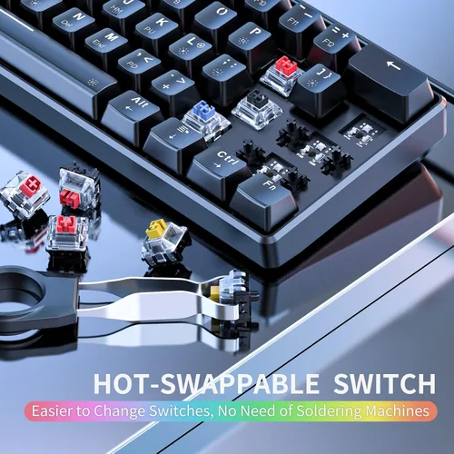 Vista 3 de Punkston TH61 60% Teclado mecánico para juegos, RGB retroiluminado ultra compacto con cable mini teclado mecánico teclas completas programables