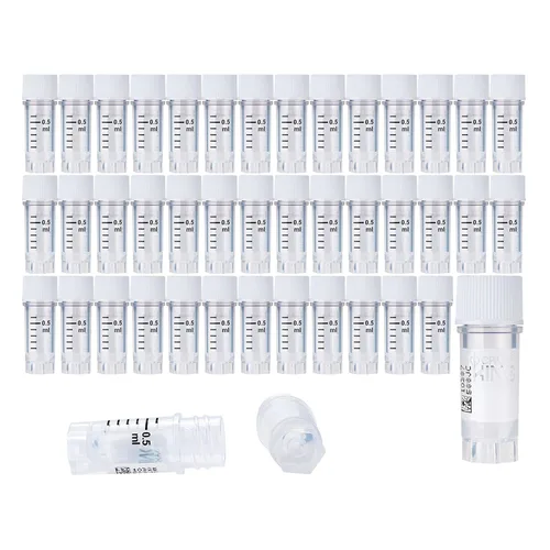 Vista 10 de Cryoviales de 0.0 fl oz, 25Pcs Cryotubes con código de barras lateral, frascos de esterilización con rosca externa, tubos de muestra con tapas Azul