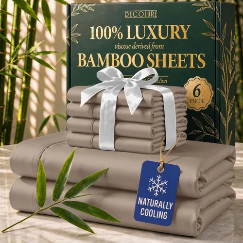 Vista 27 de DECOLURE Sábanas de Viscosa 100% Derivada de Bambú Tamaño Full - Juego de Sábanas de Lujo de 6 Piezas Naturalmente Refrescantes, Ultra Suaves Negro