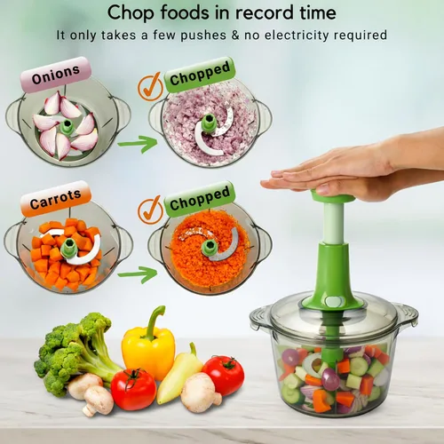 Vista 3 de Brieftons Express – Picadora manual: picadora de mano grande de 8.5 tazas, cortadora de verduras para picar vegetales, frutas, hierbas, picadora