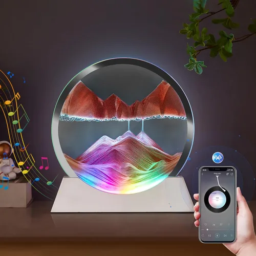 Vista 10 de Arte de arena en movimiento, decoración de movimiento líquido, lámpara de noche con altavoz Bluetooth, regulable multicolor, lámpara de arte