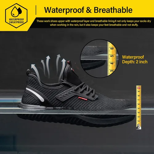 Vista 2 de ulogu Zapatos de punta de acero impermeables para hombres y mujeres, ligeros, cómodos, a prueba de pinchazos, seguridad para el trabajo