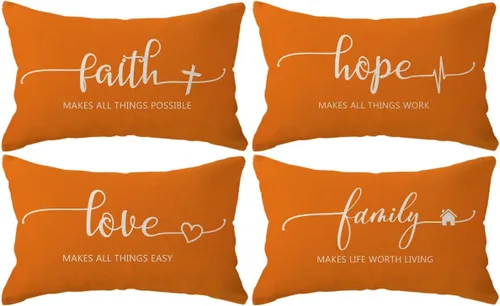 Vista 12 de Fundas de almohada inspiradoras con texto inspirador, fe, esperanza, amor, familia, fundas de almohada decorativas de 18 x 18 pulgadas, fundas