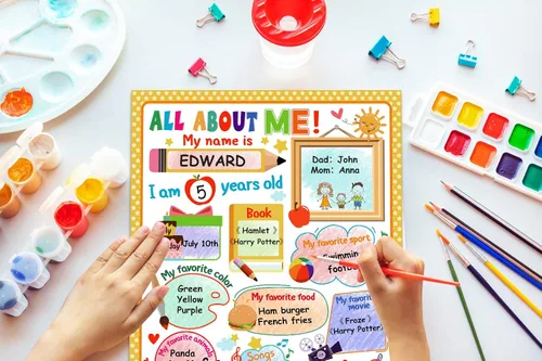 Vista 7 de PETCEE Pósteres All about Me – 12 pósteres de 12 x 16 pulgadas para estudiantes de estrellas para autointroducción, jardín de infantes, preescolar