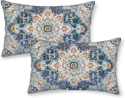 Vista 28 de BETGINY Fundas de almohada boho de 16x16 pulgadas, diseño étnico marrón beige, fundas de almohada decorativas para exteriores para sofá
