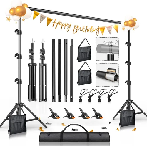 Vista 8 de BEIYANG Soporte de fondo ajustable de 6.5 x 6.5 pies, kit de soporte de fondo para fotos con bolsa de transporte para fiestas, decoración, bodas
