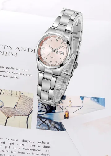 Vista 3 de Reloj de pulsera de cuarzo para mujer, luminoso, resistente al agua, con calendario, reloj de cuarzo de acero inoxidable