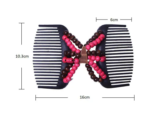 Vista 7 de LOVEF Peines mágicos para el cabello para mujer, 3 unidades, con cuentas de madera, elásticos, doble cara, clips para moño, accesorios
