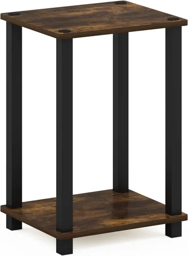 Vista 6 de Furinno Simplistic Mesita lateral auxiliar y de noche de 1 nivel con postes de plástico, pino ámbar/negro