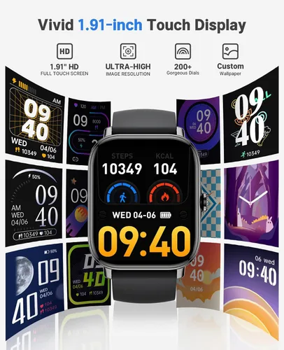 Vista 5 de Reloj inteligente para Android para hombres y mujeres, pantalla táctil de 1.91 pulgadas con monitor de sueño de oxígeno en sangre y frecuencia
