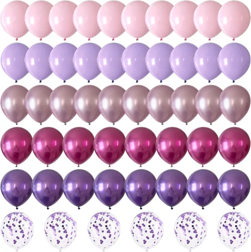 Vista 24 de Globos morados, 60 globos de látex de color morado claro y perla metálica, globos de confeti para cumpleaños, baby shower, despedida de soltera