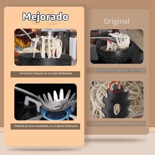 Vista 3 de Servidor de espaguetis, [resistente al óxido, formación integral, duradero] Tenedor para pasta Newness de acero inoxidable 304 con mango ergonómico