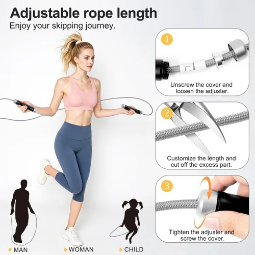 Vista 4 de Cuerdas de salto con peso de 1 libra para fitness, mujeres y hombres, asas de aluminio para MMA, boxeo, crossfit, entrenamientos de pérdida