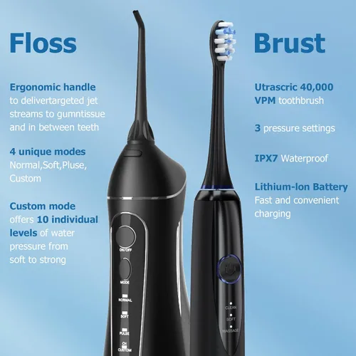 Vista 2 de Irrigador dental de agua inalámbrico para dientes – Nicwell 4 modos de irrigador bucal dental, portátil y recargable IPX7, impermeable, potente