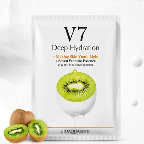 Vista 5 de BIOAQUA V7 Hidratación profunda que hace la piel facial de la juventud, siete vitaminas esencia, naranja, kiwi, manzana, fresa, máscara facial