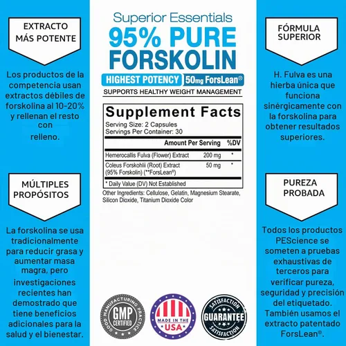 Vista 3 de PEScience Forskolin Capsules, 95% puro extracto de forskolina, patentado ForsLean, 60