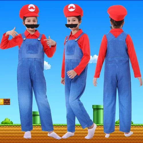 Vista 3 de Disfraz de Super Brothers para niños, disfraz de Halloween Cosplay de Super Mario