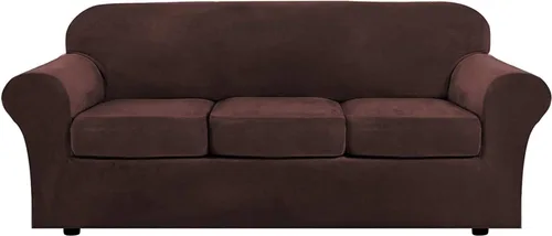 Vista 35 de Funda de terciopelo de lujo con fundas de cojín de asiento separadas, funda de sofá de alta elasticidad, fundas de sofá de felpa ultra suave, Marrón