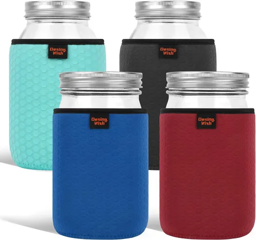 Vista 9 de Funda de neopreno para tarro Mason de boca regular y ancha, 16 onzas, antideslizante, acogedora, aislada, fundas protectoras de 3.0 x 3.7 pulgadas