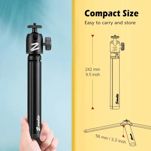 Vista 5 de Zeadio Mini trípode de metal + soporte de cabeza de bola, con soporte de mesa de escritorio de tornillo de 1/4 pulgadas, se adapta a Smooth4, Crane