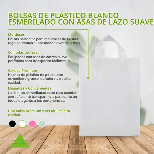 Vista 2 de Prime Line Packaging Bolsas de regalo esmeriladas con asas, 10 x 5 x 13 Blanco