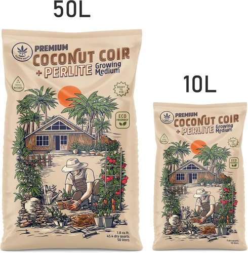 Vista 4 de Happy Trees Medio de Cultivo de Fibra de Coco y Perlita, Mezcla para Macetas, Inicio de Semillas, Calidad Premium Triple Lavado para Baja Sal/EC