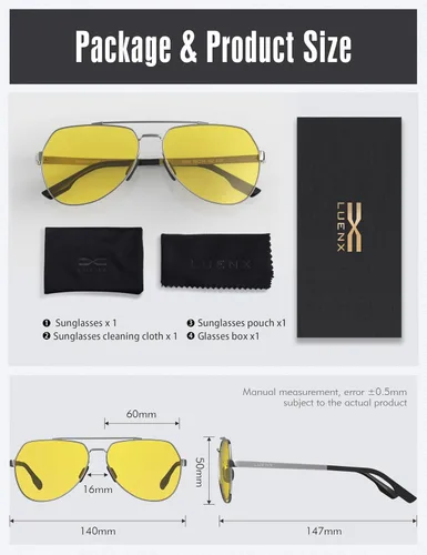Vista 6 de LUENX Lentes de sol de aviador para hombres y mujeres, polarizados, marco de metal grande, protección UV 400