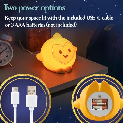 Vista 6 de Disney Wish Squishy Light, luz nocturna para niños, lámpara USB, funciona con pilas, regulable, luz de estrella ideal para dormitorio, sala