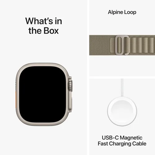 Vista 6 de Apple Watch Ultra 2 [GPS + Celular 49 mm] SmartWatch con caja de titanio resistente y correa Olive Alpine Loop pequeña. Rastreador de actividad
