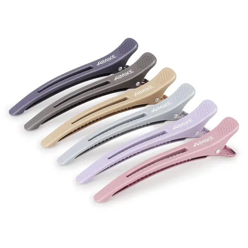 Vista 8 de AIMIKE - 6 piezas de pinzas profesionales para peinar y separar el cabello, antideslizantes, con pico de pato y banda de silicona para peluqueros