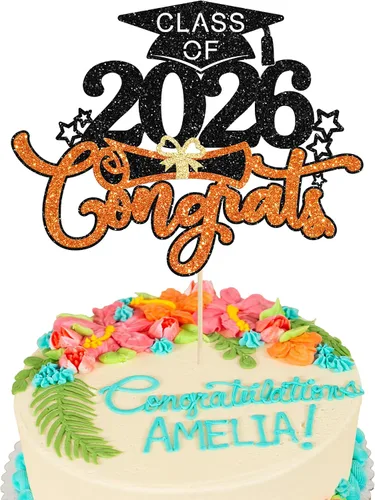 Vista 9 de 1 pieza de decoración para tartas con tapa de graduación con purpurina para la clase de 2026, decoración de pastel de graduación para graduación