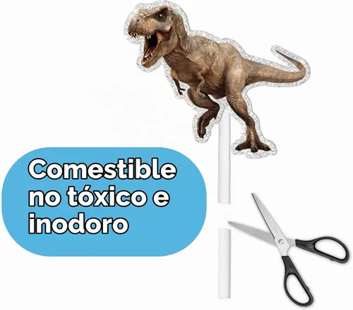 Vista 5 de Decoración para cupcakes de postre de dinosaurio Rex con brillantina, rugido, dinosaurio, safari, selva, temática de animales, decoración para niñas