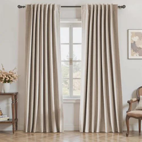 Vista 40 de UHITECH Cortinas cortas de lino de 24 pulgadas de largo para ventanas pequeñas de granja, cortinas opacas modernas para sala de estar, pestañas