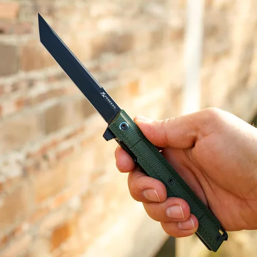 Vista 7 de Cuchillo plegable de bolsillo Flipper, hoja de acero DC53 y mango G10. Con clip de bolsillo y rompevidrios, cuchillo de bolsillo para hombres Verde